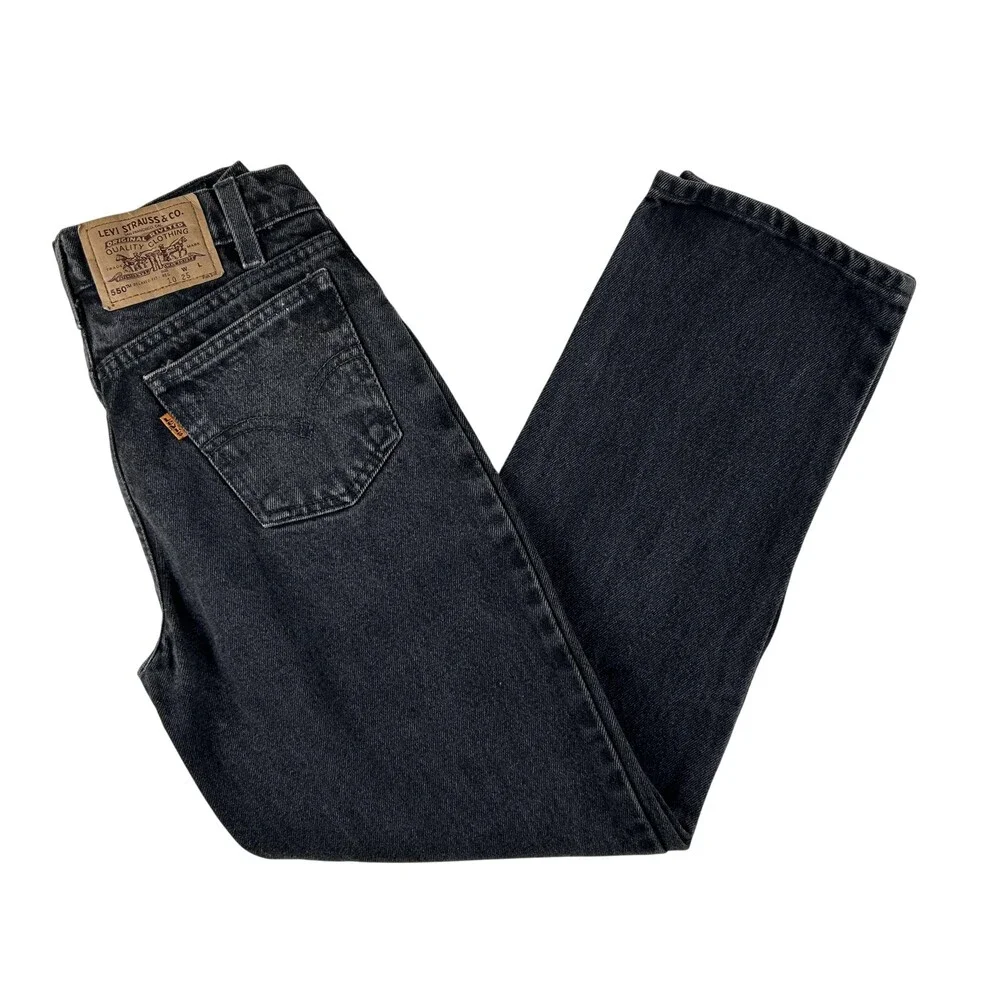 Vintage Levis 550 Jeans Youth 10 Regular Black Relaxed Fit Tapered Denim 90s
